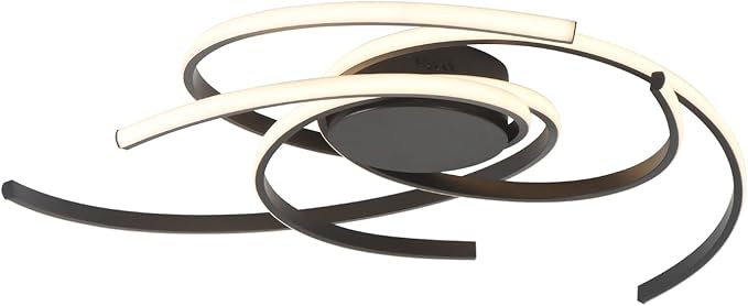 3 Lights Swirl Close to Ceiling Light Modern Dimmable LED Black Flush Mount Light Fixture,28 Inch Ceiling Light for Living Room Bedroom