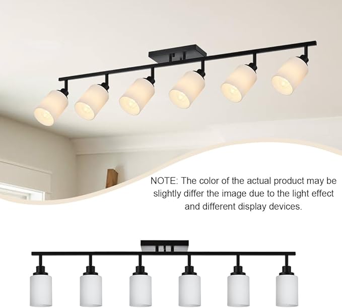 TODOLUZ 6-Lights Track Lighting Fixtures, Black Modern Bathroom Light Fixtures Ceiling with Rotatable Track Head & Opal White Glass, Wall Mounted Track Light for Kitchen