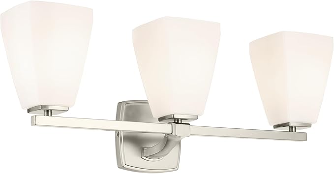 Kichler Marant 21.25" 3-Light Bathroom Vanity Light Fixture with Opal Glass in Brushed Nickel for Mirror, Modern Wall Mount Lighting (21.25" W x 9.5" H), 55216NI