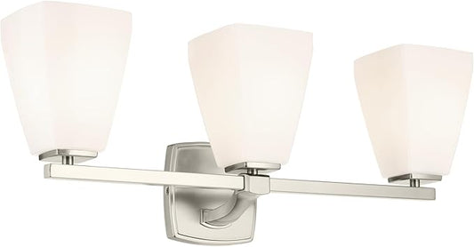Kichler Marant 21.25" 3-Light Bathroom Vanity Light Fixture with Opal Glass in Brushed Nickel for Mirror, Modern Wall Mount Lighting (21.25" W x 9.5" H), 55216NI