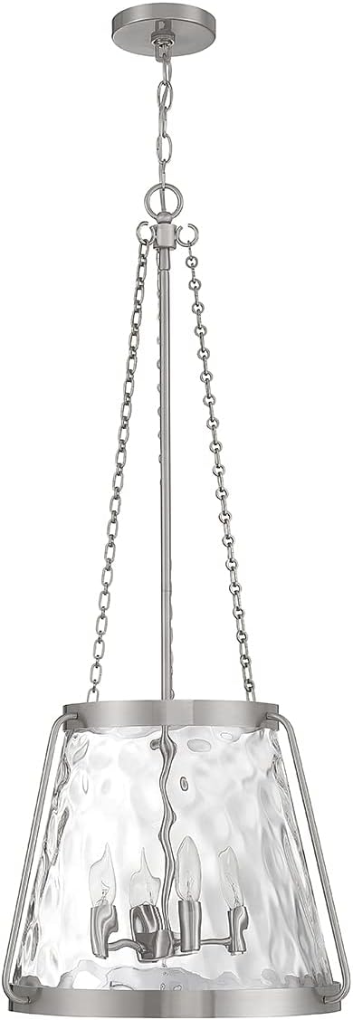 Savoy House 7-1804-4-SN Crawford Vintage Traditional Coastal Clear Water Glass Pendant, 4-Light 240 Total Watts, 40" H x 18" W, Satin Nickel