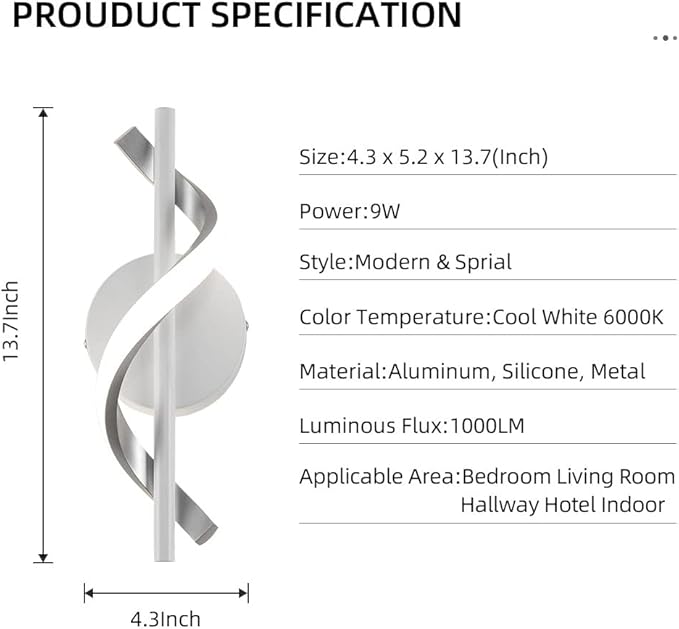 Modern Wall Sconces, 9W Wall Lighting Fixture Lamps LED Aluminum Wall Lamps for Bedroom Living Room Hallway Hotel Indoor (White-Cold White)-13.7 inch
