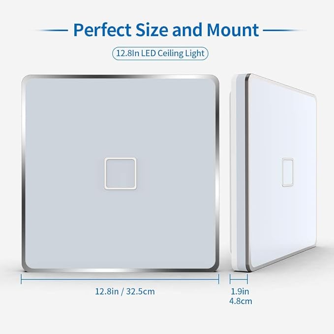 Airand Led Square Ceiling Light 24W 2050LM 12.8in Flush Mount Light Fixture Ceiling Lights Waterproofing No Flicker IP44 80Ra+ 5000K Cold White Led Light for Bedroom Kitchen Bathroom（Cold White）