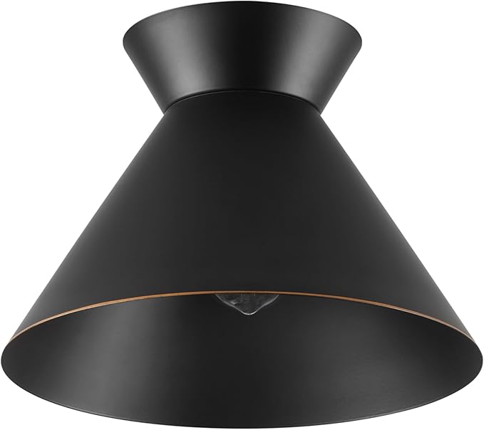 Globe Electric 1-Light Flush Mount Ceiling Light, Matte Black, Bronze Trim on Shade and Canopy, Accent, Kitchen, Home Improvement, Hallway, Front Door, Entry, Dimmable