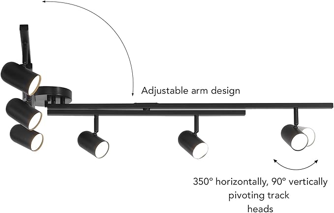 Globe Electric 59471 6-Light Foldable LED Integrated Track Lighting, Matte Black, Center Swivel Bars, 2400 Lumen