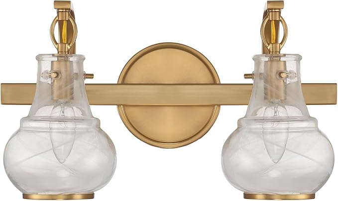 Savoy House 8-4417-2-322 Adams Modern Vintage Traditional White Strie Glass Bathroom Vanity Wall Light, 2-Light 120 Total Watts, 9" H x 16" W, Warm Brass