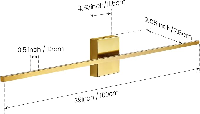 Gold Bathroom Light Fixtures Over Mirror - 39 Inch Dimming Bathroom Vanity Light 28W 3500K LED Vanity Light Bar Modern Wall Sconce Lighting for Mural