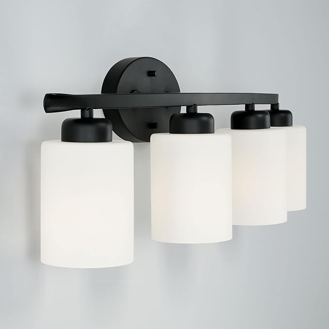 HomePlace by Capital Lighting 115241MB-338 Dixon Modern Soft White Glass Bathroom Vanity Wall Light, 4-Light 400 Total Watts, 9" H x 29" W, Matte Black
