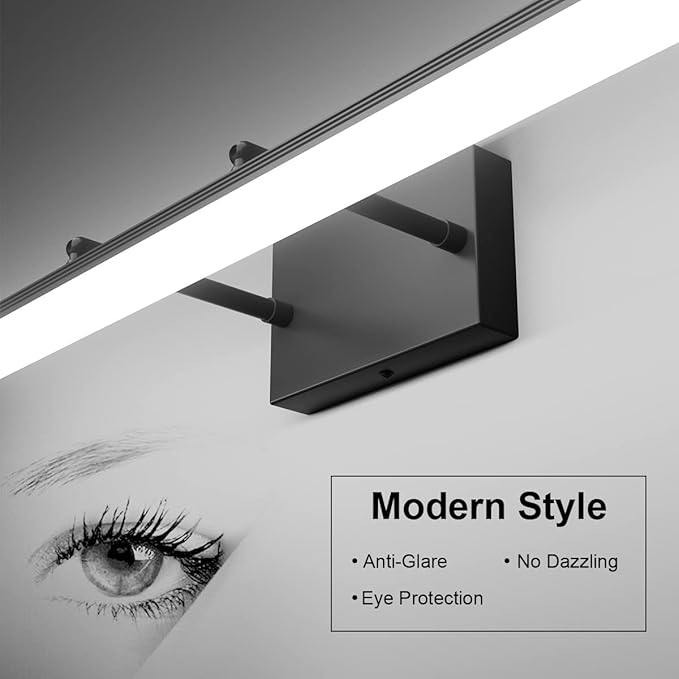 Aipsun 48inch Black Bathroom Llight Fixtures LED Vanity Light Adjustable Modern Vanity Lights Over Mirror Rotatable Lighting 5500K