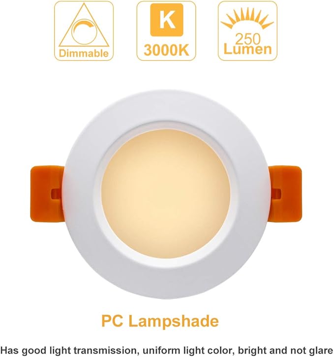 YGS-Tech 2 Inch LED Recessed Lighting, Dimmable Downlight 3W(35W Halogen Equivalent), CRI80, 3000K Warm White Ceiling Light with LED Driver(10 Pack)