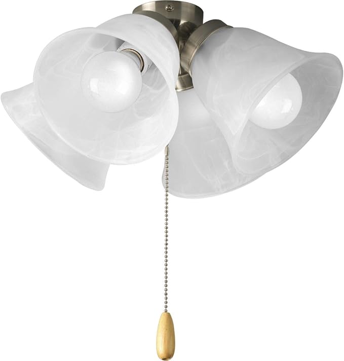 Progress Lighting 4-Light Universal Ceiling Fan Light Kit for AirPro Collection Ceiling Fans, New Traditional and Rustic Style, Includes 4 LED Light Bulbs, Brushed Nickel