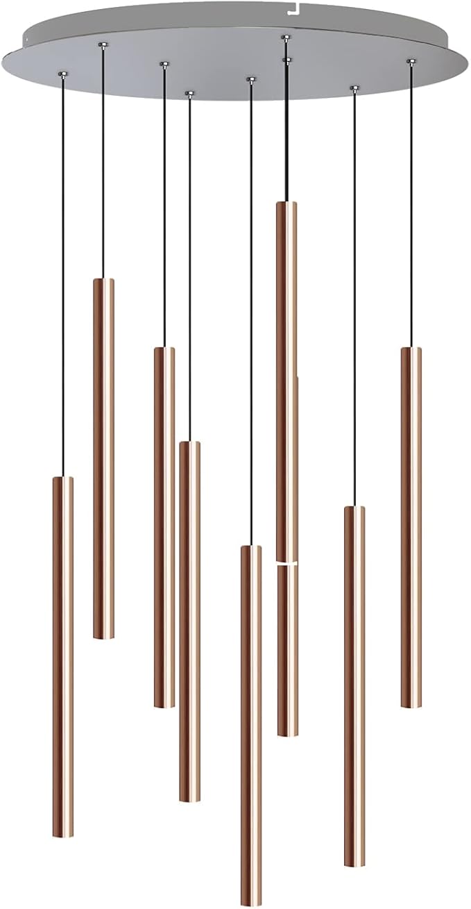 CANALIS 9 Mini Pendant Lighting Copper - LED Hanging Light Fixture for Kitchen Island, Bar, Foyer - Cluster Pendants - Dimmable, Adjustable Wire, Lamp Bulb Included