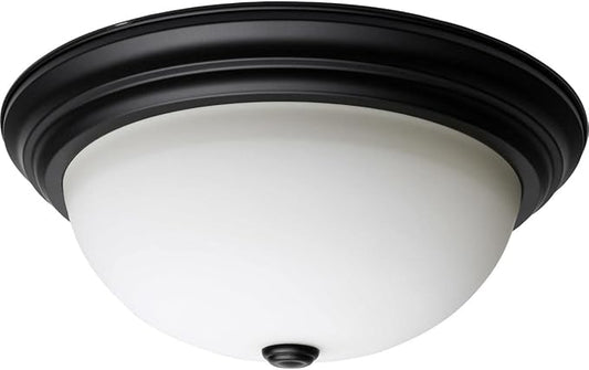 Nuvo Lighting 61020-15" 3 Lamp 120 Volt Matte Black White Glass Indoor Flush Mount Light Fixture (3 LT - 15 Flush Fixture BLK (60-129))