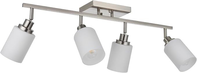 TODOLUZ 4-Light Track Lighting, Brushed Nickel Ceiling Spot Lighting for Kitchen Bedroom Hallway, Bathroon Vanity Track Light Fixtures with Opal White Glass