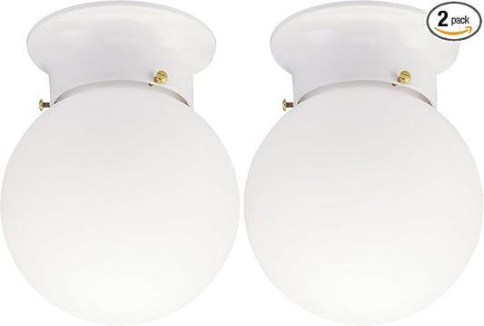 Westinghouse 6660700 Interior Ceiling Fixture 60 Watts, White Finish with Glass Globe (Pack of 2)