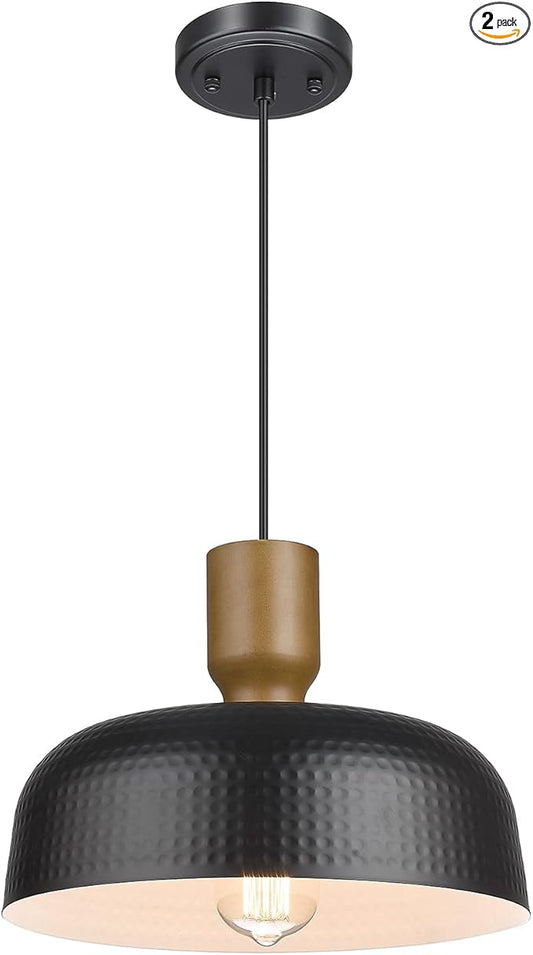 Darkaway Industrial Pendant Light Fixtures Ceiling Hanging with Hammered Metal Shade, Black Pendant Light for Kitchen Island Lighting Hanging Lamp Adjustable Height, Medium