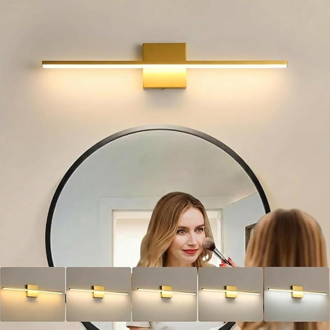 Modern Bathroom Vanity Light 24 Inch, 18W Brushed Gold Bathroom Light Fixture Over Mirror, Dimmable 5CCT LED Wall Sconce Lighting for Restro