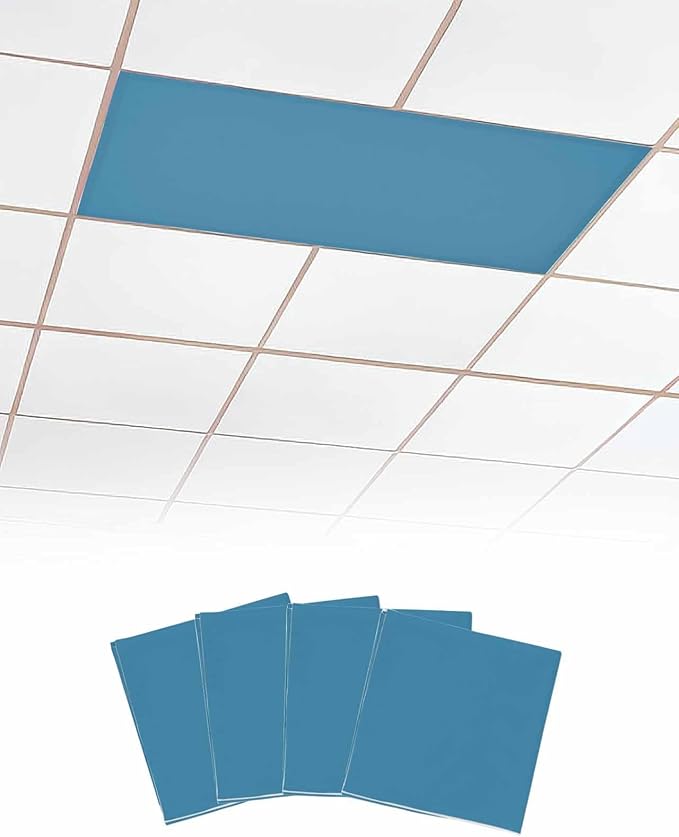 Magnetic Light Cover for Classroom Drop Ceiling,4 Pack 4x2 Ft Fluorescent Light Covers for Office Home Ceiling Light Blue Solid Color Lampshade