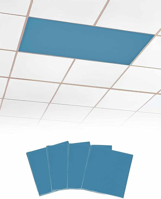 Magnetic Light Cover for Classroom Drop Ceiling,4 Pack 4x2 Ft Fluorescent Light Covers for Office Home Ceiling Light Blue Solid Color Lampshade