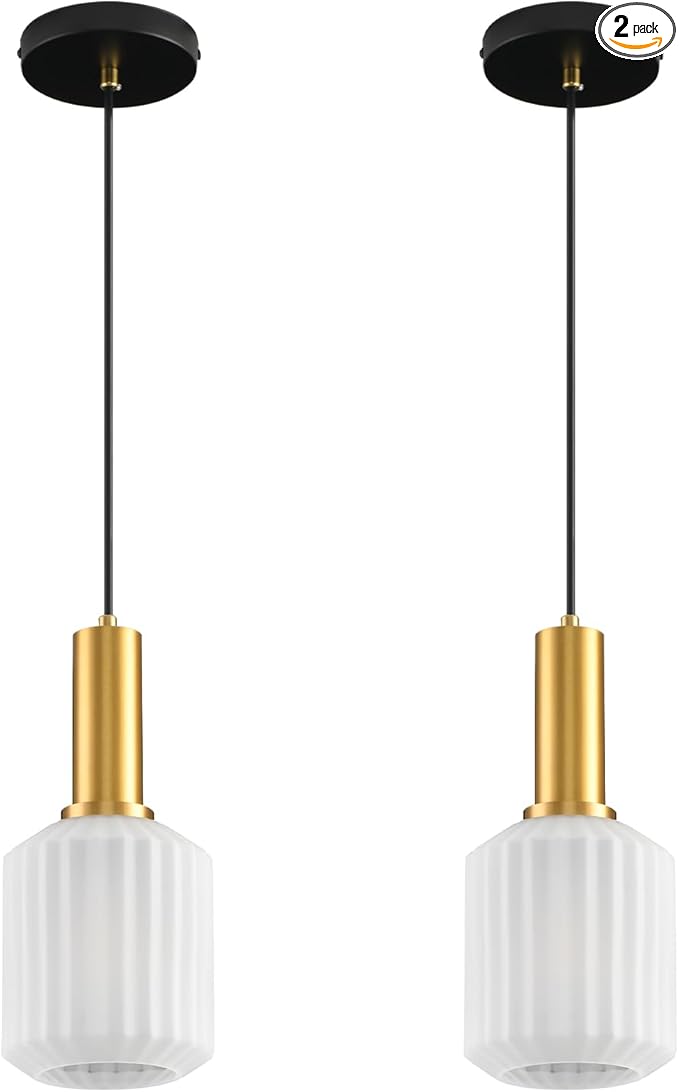 2 Pack Mid Century Frosted Glass Pendant Light Fixture Brushed Gold Pendant Lights Kitchen Island Modern Globe Pendant Lighting Adjustable Modern Entry Hanging Light