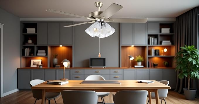 Aspen Creative 22016-3, Four-Light Ceiling Fan Light Kit with Pull Chain, Brushed Nickel Finish with Frosted and Clear Glass Shades, 14" Diameter x 7-3/8" Height