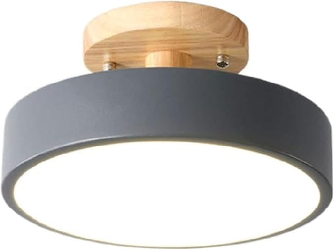 Close To Ceiling Lights Round Metal Three-Color Led Ceiling Light Minimalist Circle Wood Canopy Ceiling Lamp Semi Flush Mount Ceiling Light Fixtures for Restaurant Living Room Kitchen Entry Hallway Ba