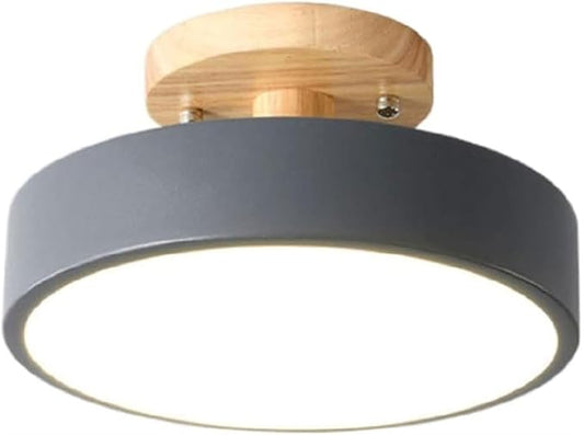 Close To Ceiling Lights Round Metal Three-Color Led Ceiling Light Minimalist Circle Wood Canopy Ceiling Lamp Semi Flush Mount Ceiling Light Fixtures for Restaurant Living Room Kitchen Entry Hallway Ba
