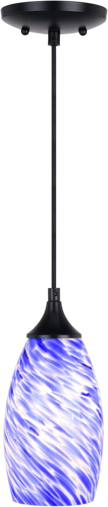 VAXCEL Milano Matte Black Mini Pendant Ceiling Light with Blue Swirl Art Glass