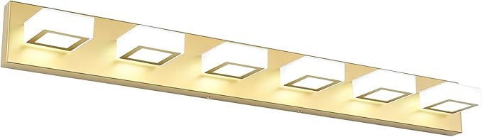 Ralbay Modern Gold Vanity Lights 6 Lights LED Modern Gold Vanity Lights Over Mirror Fixture Acrylic Gold Bathroom Vanity Wall Light (White Light 6000K)