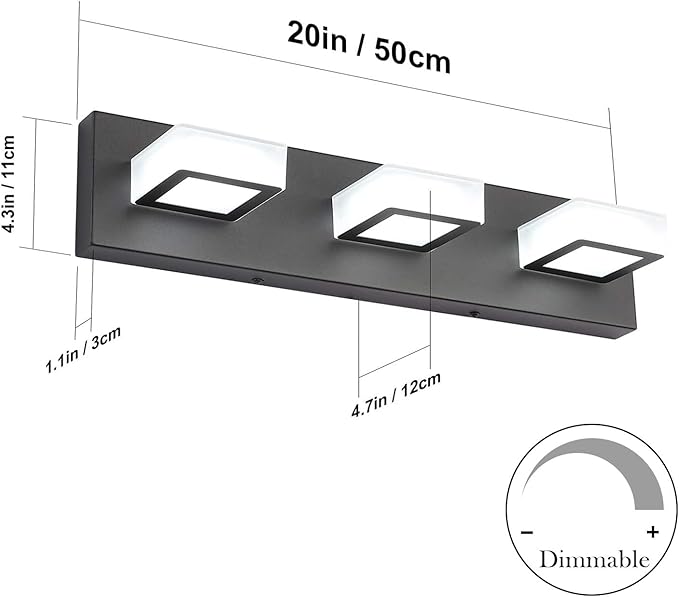 Ralbay 5 Color Temperature Modern LED Black Bathroom Vanity Lights Dimmable Acrylic Modern Black Bathroom Wall Lighting Fixtures