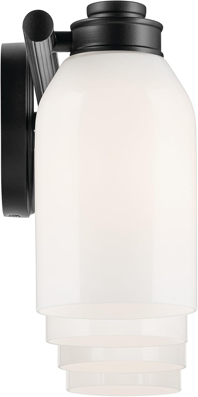 Kichler Shae 4-Light Bathroom Vanity Light Fixture with White Opal Glass, 32.25" Modern Vanity Light in Black for Bathroom Over Mirror (32.25" W x 9" H), 55203BK