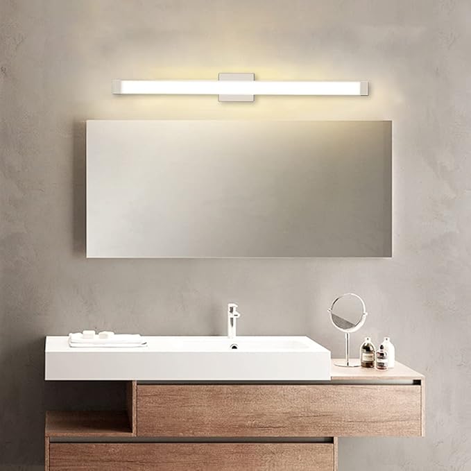 LED Bathroom Vanity Light Fixtures 33.5in Brushed Nickel,Dimmable18W 4000K Natural White Square Wall Fixture, Modern Lighting for Over Mirror, Damp Rated
