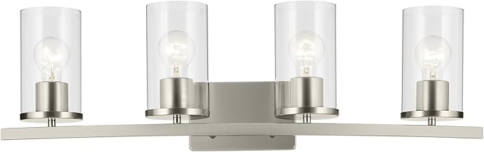 Kichler Crosby 31.25" 4-Light Bathroom Vanity Light Fixture with Clear Glass in Brushed Nickel, Modern Wall Mount Lighting for Bathroom Over Mirror (31.25" x 8.75"), 45498NICLR