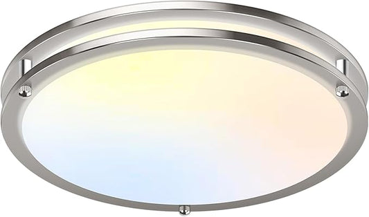GoBright 18IN 50W LED Flush Mount Ceiling Light, 5600lm Bright Dimmable LED Ceiling Light Fixture, 2700K-6500K Adjusted, Modern Kitchen Light Fixture for Living Room Bedroom, Brushed Nickle, 1-Pack