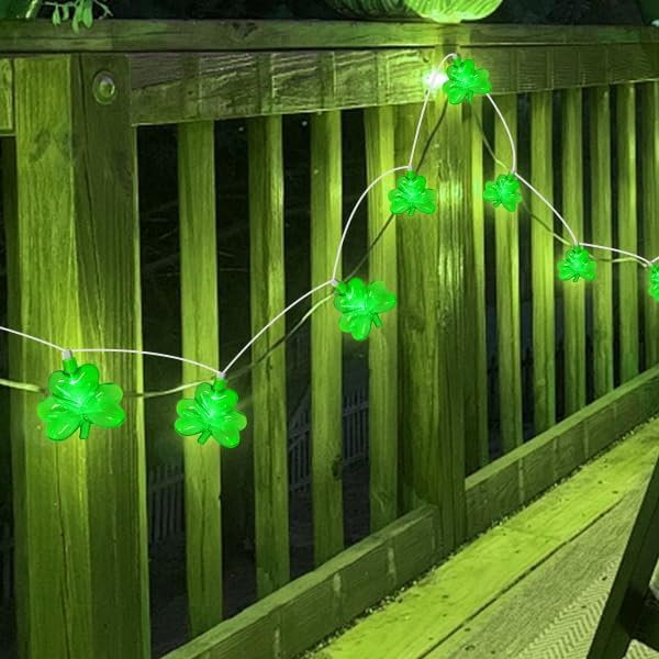 20 LED Clear Green Shamrock String Lights, 12FT St Patricks Day Lights String Outdoor Waterproof with 20 LED Light for Rish Shamrock St Patrick's Day Party Indoor Home Window Porch Garden Decorations