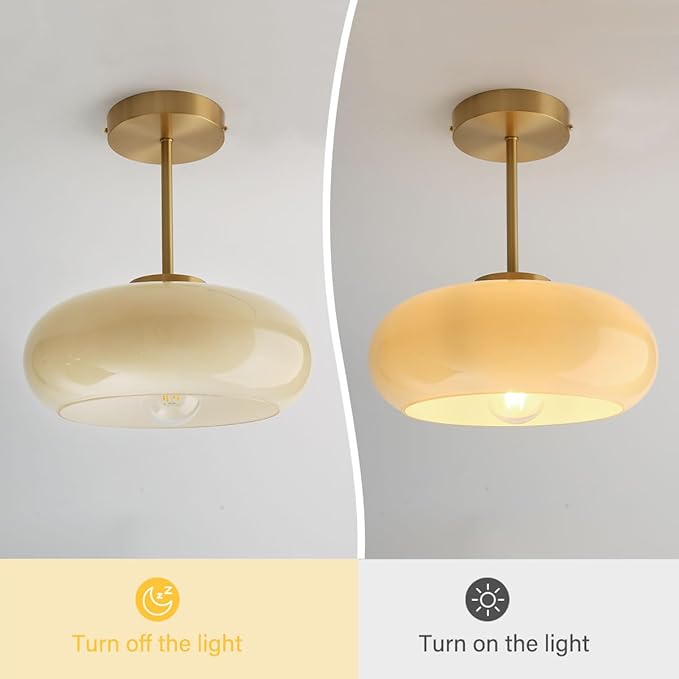 mid Century Ceiling Light Milk Glass Ceiling Light fixtures Glassshade Gold Modern Semi Flush Mount Ceiling Light, Globe Glass Ceiling Lamp Hallway Dining Room Kitchen