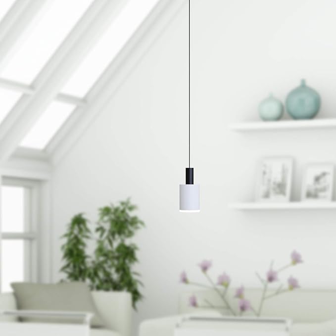 Virgo 1 Mini Pendant Lighting Black-White - LED Hanging Light Fixture for Kitchen Island, Bar, Foyer - Cluster Pendants - Dimmable, Adjustable Wire, Lamp Bulb Included