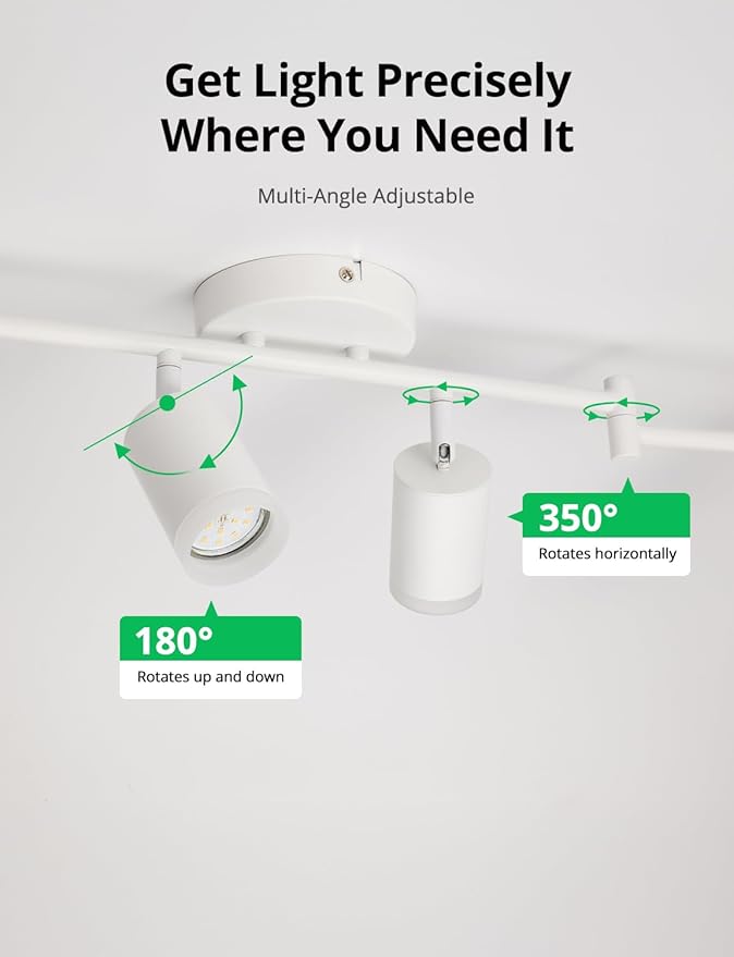 Bojim Track Lighting Fixtures Ceiling Mount for Kitchen, White 6 Way LED Spot Lights Indoor, Flexible Modern Track Light GU10 Socket for Studio, Bulbs Not Included