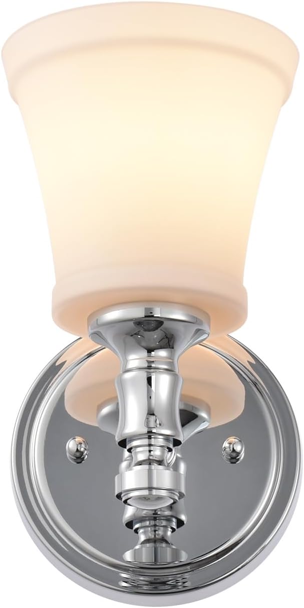 Wall Sconces, Traditional Chrome 1 Light Sconce, Wall Light with Opal Glass Shade for Bedroom Bathroom Living Room & Hallway Vanity Lighting Fixture
