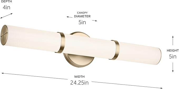 Kichler Rosh 24.25" LED Bathroom Vanity Light Fixture with White Glass in Champagne Bronze, Modern Minimalist Bath Bar for Mirror, Dimmable (24.25" W x 5" H), 55188CPZLED