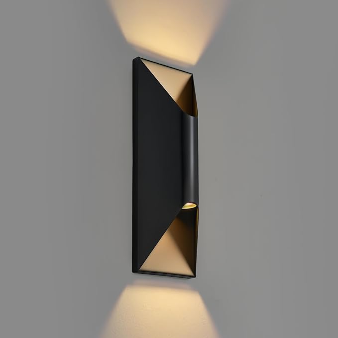 Outdoor Wall Light Fixture, 15" Up and Down Waterproof Porch Wall Sconce, Replaceable Bulb, 3000K LED, Modern Black Outside Lights for House, Front Door, Garage