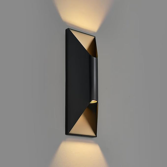 Outdoor Wall Light Fixture, 15" Up and Down Waterproof Porch Wall Sconce, Replaceable Bulb, 3000K LED, Modern Black Outside Lights for House, Front Door, Garage