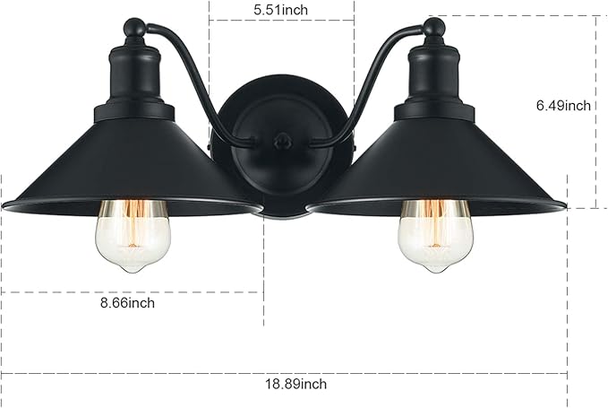 2-Light Bathroom Vanity Light Wall Sconce Industrial Kitchen Bathroom Farmhouse Wall Lighting Oil Rubbed Black Finish Rustic Wall Lamp