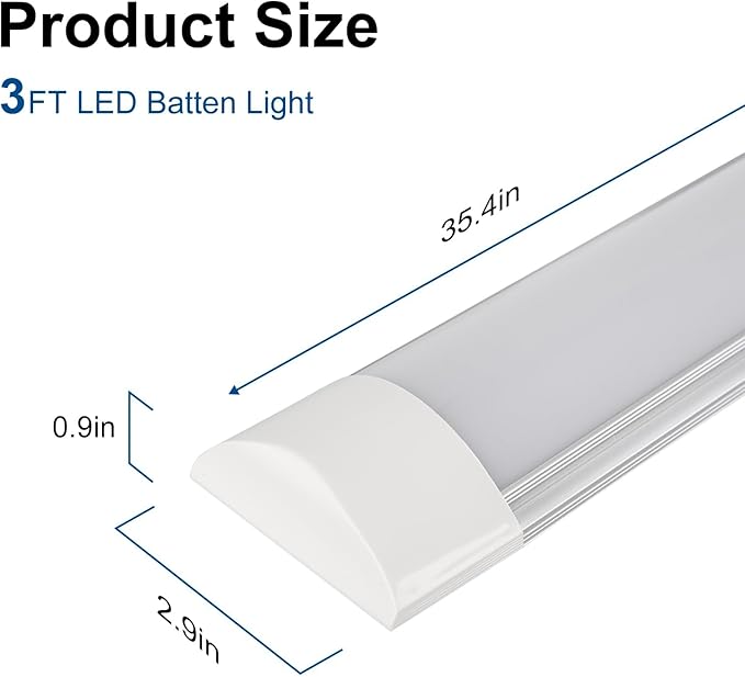 1 Packs 3FT LED Batten Light, Ultra-Thin Ceiling Surface Mounted Light, 30W, 4000K, IP20, LED Ceiling Lamp for Garage, Shop, Hallway, Office, Market,