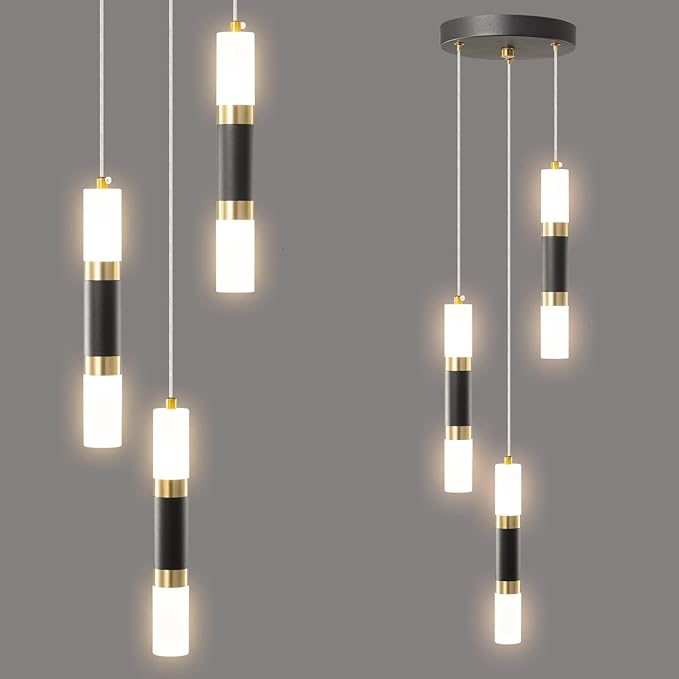 Modern Kitchen Pendant Lighting Over Island Dimmable LED 3 Light Mini Pendant Light, Pendant Lights Kitchen Bedroom Modern Pendant Light Fixtures (Black Gold)