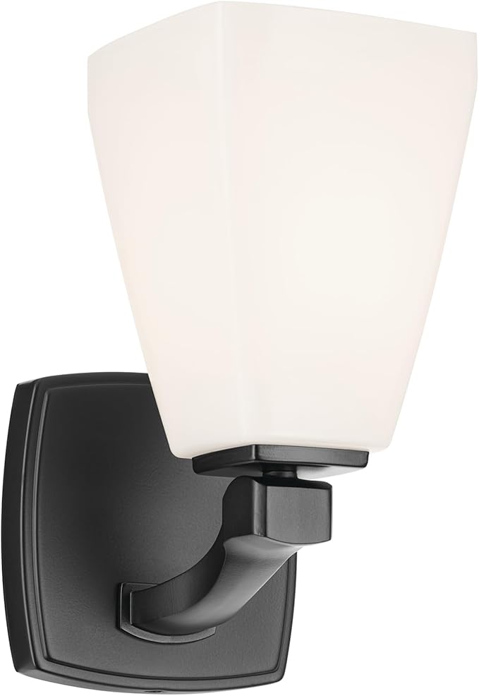 Kichler Marant 5" 1-Light Wall Sconce Bathroom Vanity Light Fixture with Opal Glass in Black for Bathroom, Powder Room, Hallway, Fireplace (5" W x 9.5" H), 55214BK