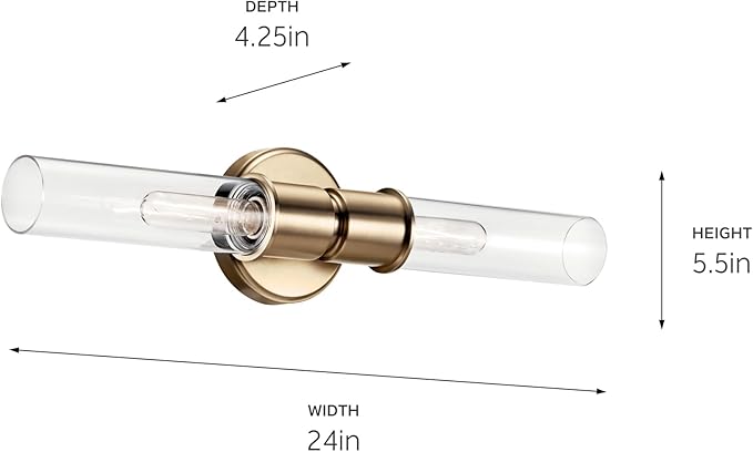 Kichler Aviv 2-Light Wall Sconce, Modern Light with Clear Glass in Champagne Bronze, for Bedroom, Laundry Room, Kitchen or Hallway (24" x 5.5"), 52654CPZ