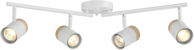 GLOBE Electric 64000165 28" 4-Light Foldable Track Lighting, Matte White, Hand Painted Wood-Tone Accent Detail, Pivoting Track Heads, Ceiling Light, Home Improvement