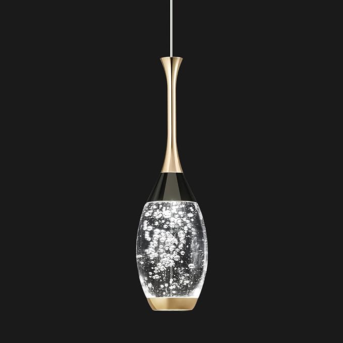 Modern Black Gold Pendant Light Dimmable LED Ceiling Light Fixtures Mini Teardrop Crystal Pendant Lighting for Kitchen Island Dining Room Bedroom Hallway Entryway (1-Pack，Champagne Gold)