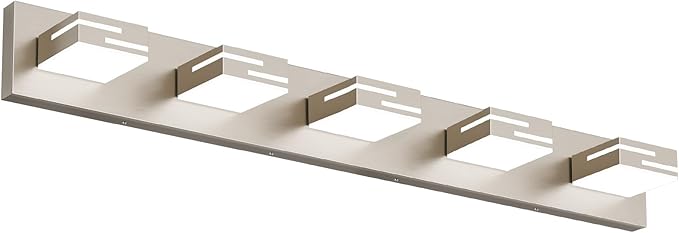 LED Modern Bathroom Vanity Light Fixtures, 5-Light 34-inch Dimmable Brushed Nickel Vanity Lights for Bathroom Lighting Fixtures Over Mirror, with 360° Rotatable Acrylic Heads (Cool White 6000K)
